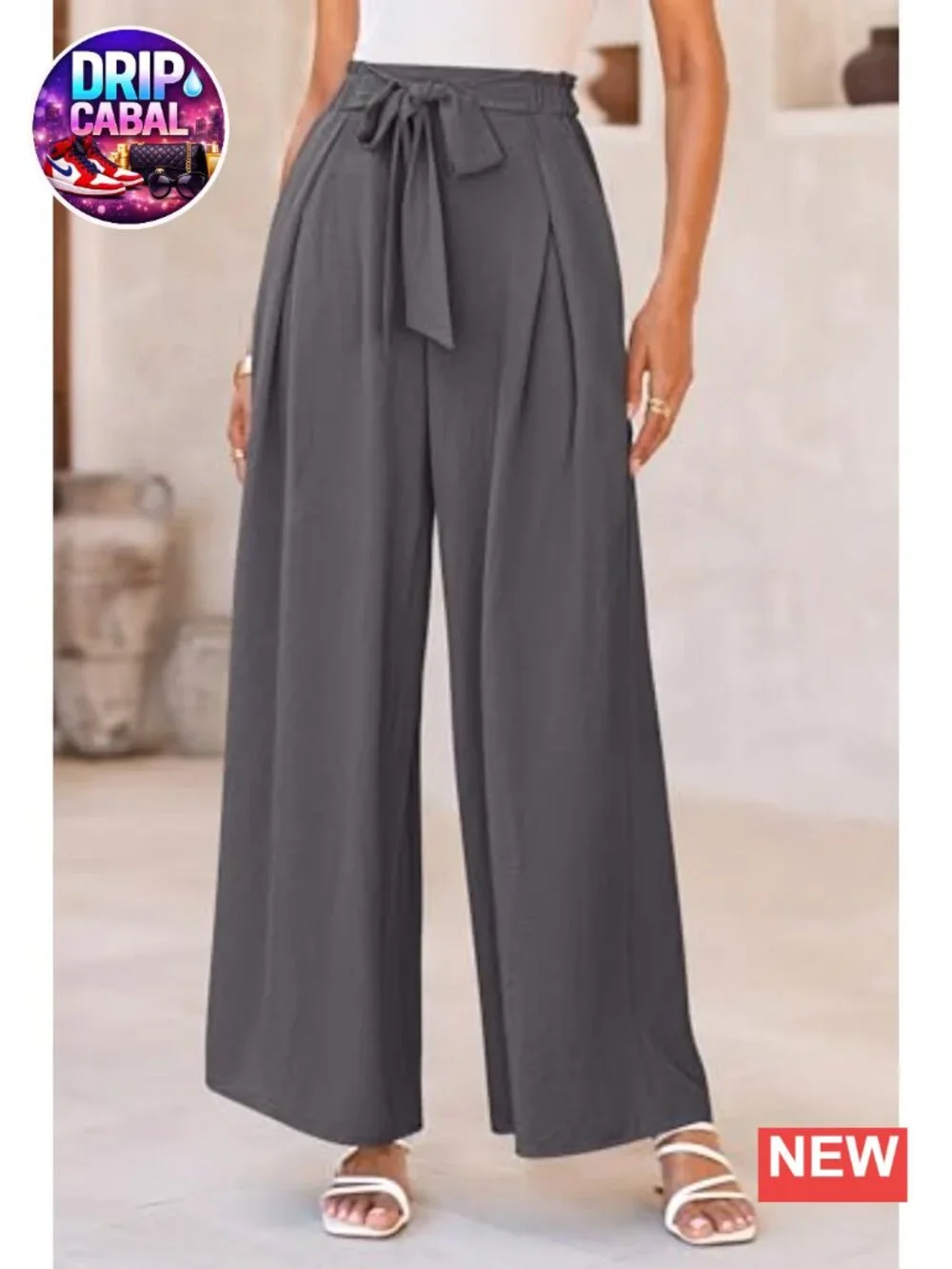 Wide Leg Palazzo Pants for Women High Waisted Elastic Waist Pull-On Trousers